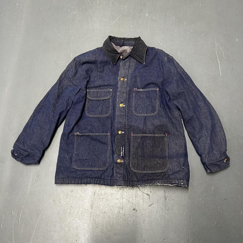 Vintage 60s Wrangler Denim Jean Chore Jacket Size 44 Blanket Lined Workwear USA